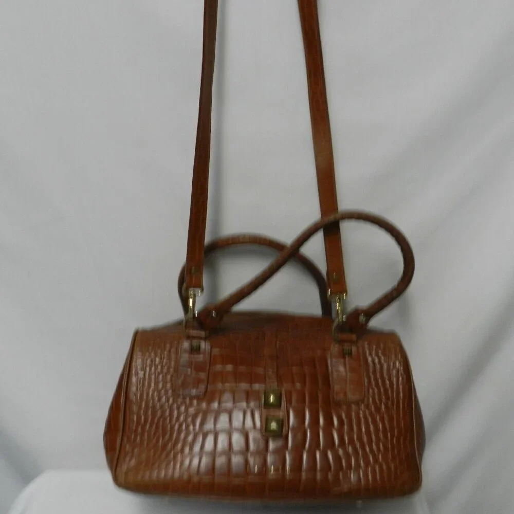 Lazaro Vintage Alligator embossed Leather satchel bag purse tote brown zip top